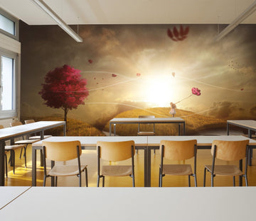 3D girl with balloon on the grass 08 Wall Murals Wallpaper AJ Wallpaper 2 