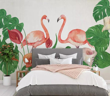 3D Flamingo Leaves WG78 Wall Murals Wallpaper AJ Wallpaper 2 