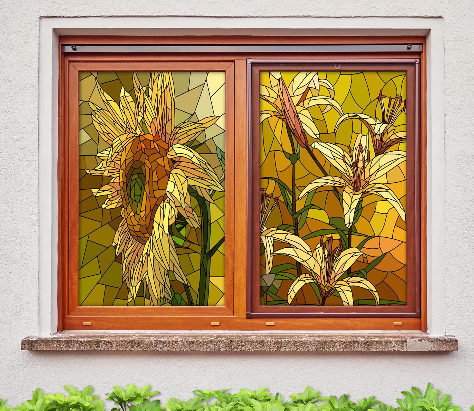 3D Mosaic Sunflower 388 Window Film Print Sticker Cling Stained Glass UV Block