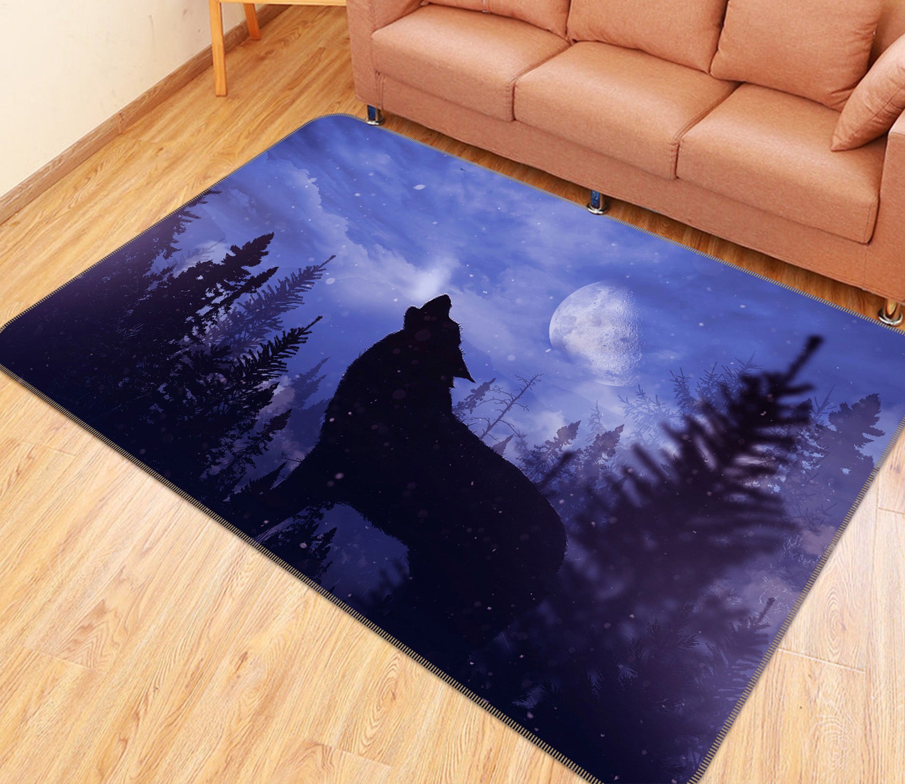 3D Black Wolf Forest 145 Animal Non Slip Rug Mat
