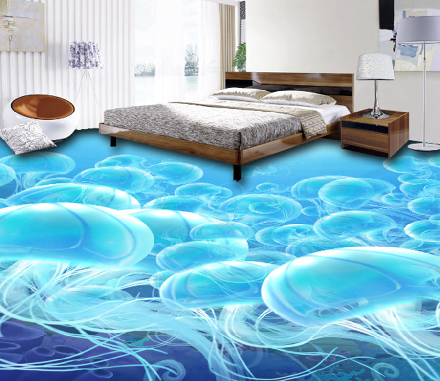 3D Blue Jellyfish 451 Floor Mural  Wallpaper Murals Rug & Mat Print Epoxy waterproof bath floor