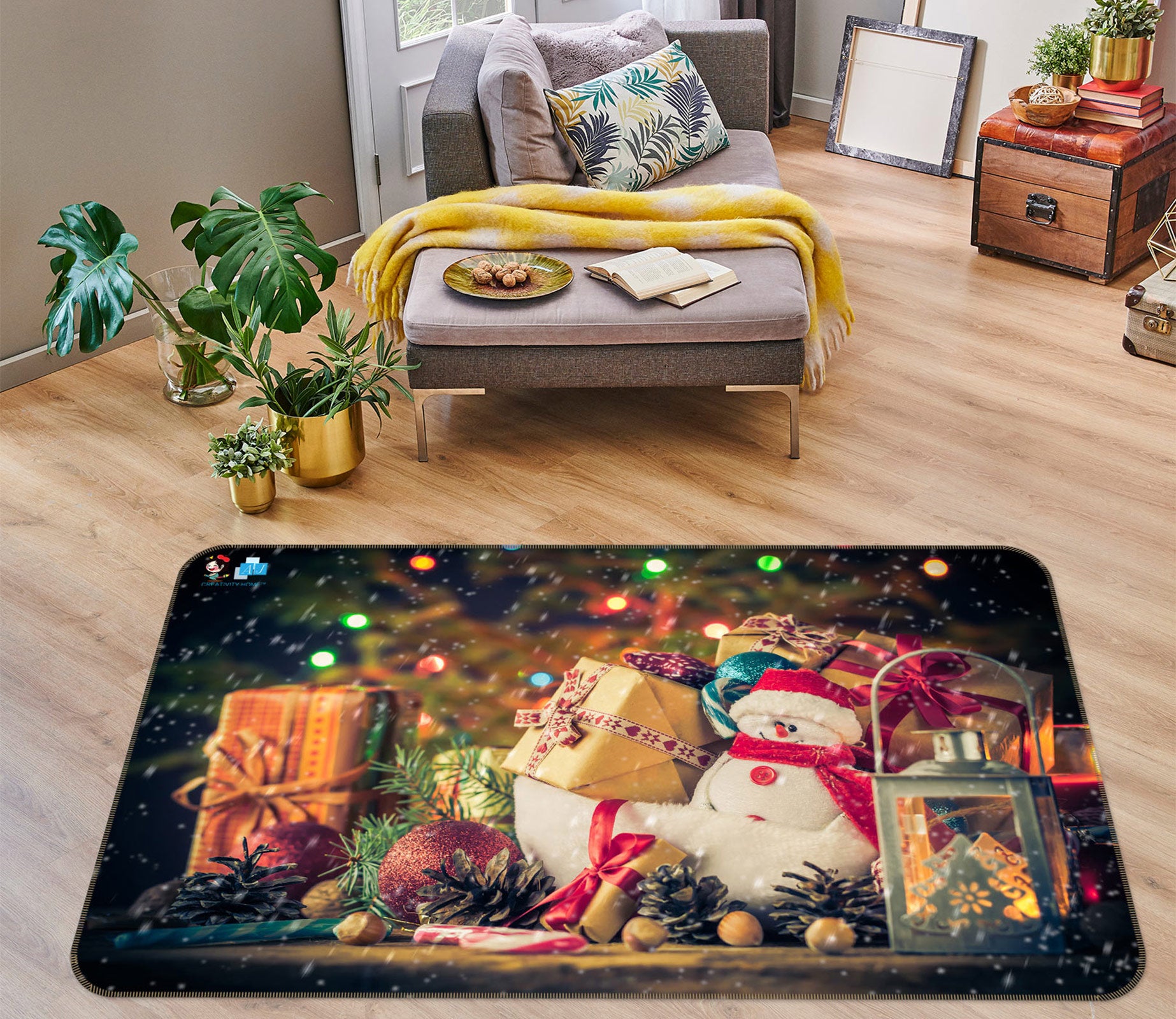 3D Snow Doll Gift Box 56116 Christmas Non Slip Rug Mat Xmas