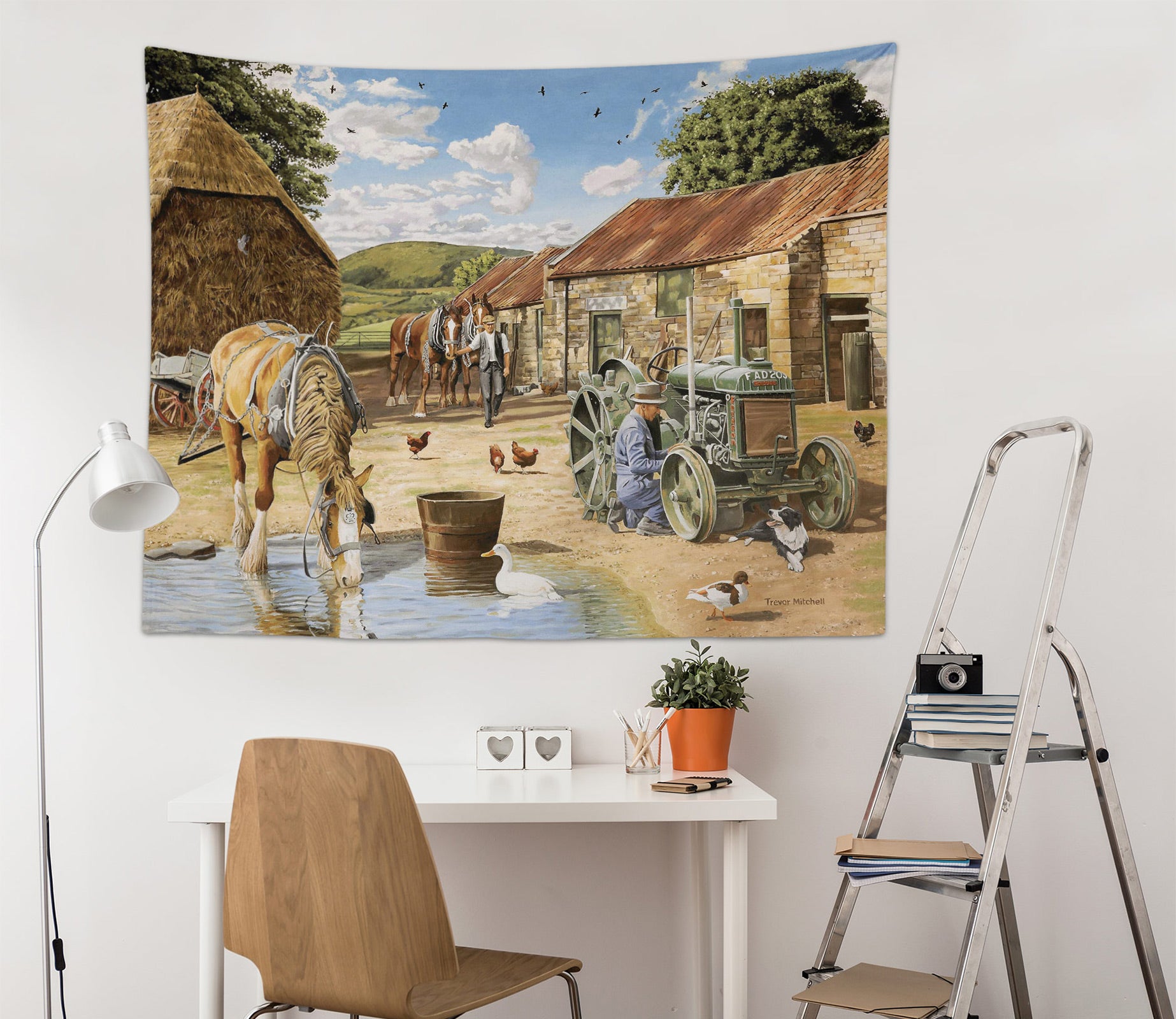 3D Horse Chicken Farmer 11236 Trevor Mitchell Tapestry Hanging Cloth Hang
