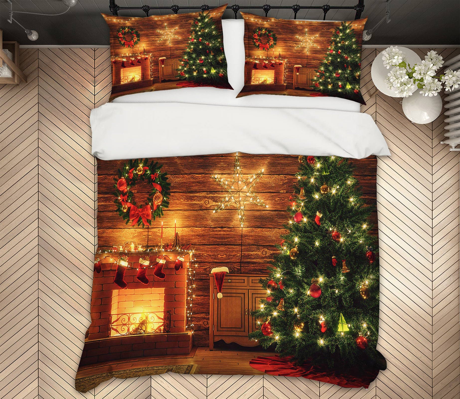 3D Tree Fireplace 52195 Christmas Quilt Duvet Cover Xmas Bed Pillowcases