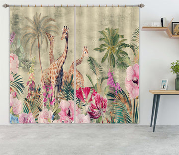 3D Giraffe Flower 203 Uta Naumann Curtain Curtains Drapes