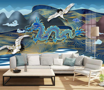 3D Green Dragon Crane WC2683 Wall Murals