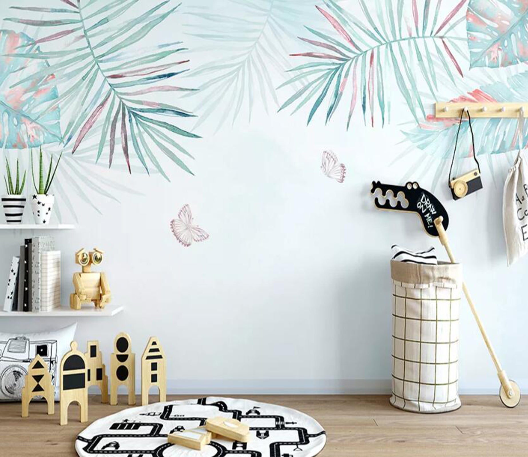 3D Green Leaf Butterfly WC59 Wall Murals Wallpaper AJ Wallpaper 2 