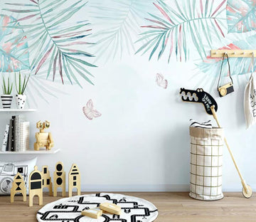 3D Green Leaf Butterfly WC59 Wall Murals Wallpaper AJ Wallpaper 2 