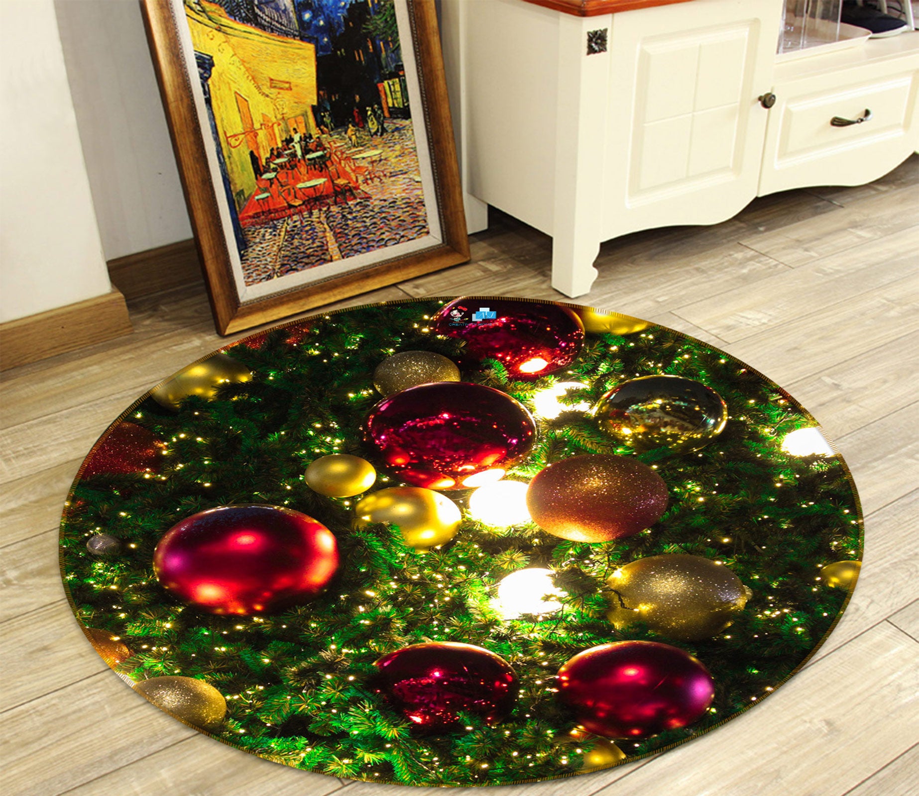 3D Red Ball 55218 Christmas Round Non Slip Rug Mat Xmas