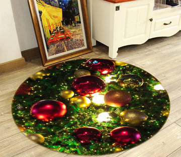 3D Red Ball 55218 Christmas Round Non Slip Rug Mat Xmas