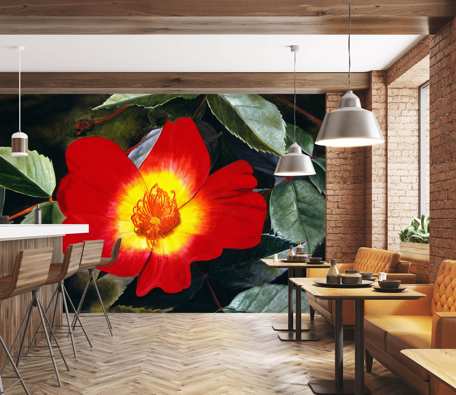 3D Red Flowers 11108 Matthew Holden Bates Wall Mural Wall Murals