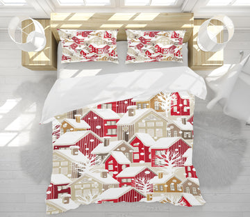 3D Red Snow House 53014 Christmas Quilt Duvet Cover Xmas Bed Pillowcases