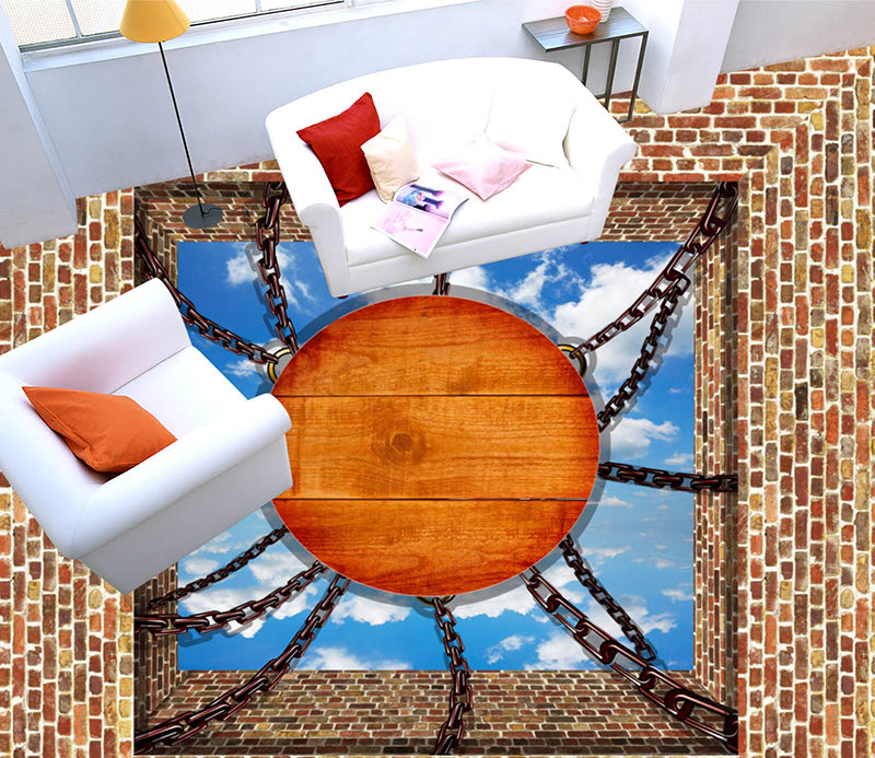 3D Chain Wooden Disc 149 Floor Mural  Self-Adhesive Sticker Bathroom Non-slip Waterproof Flooring Murals