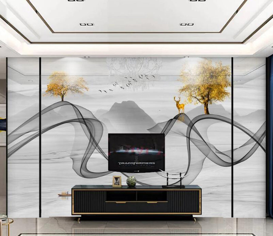 3D Ink Line Trees 261 Wall Murals