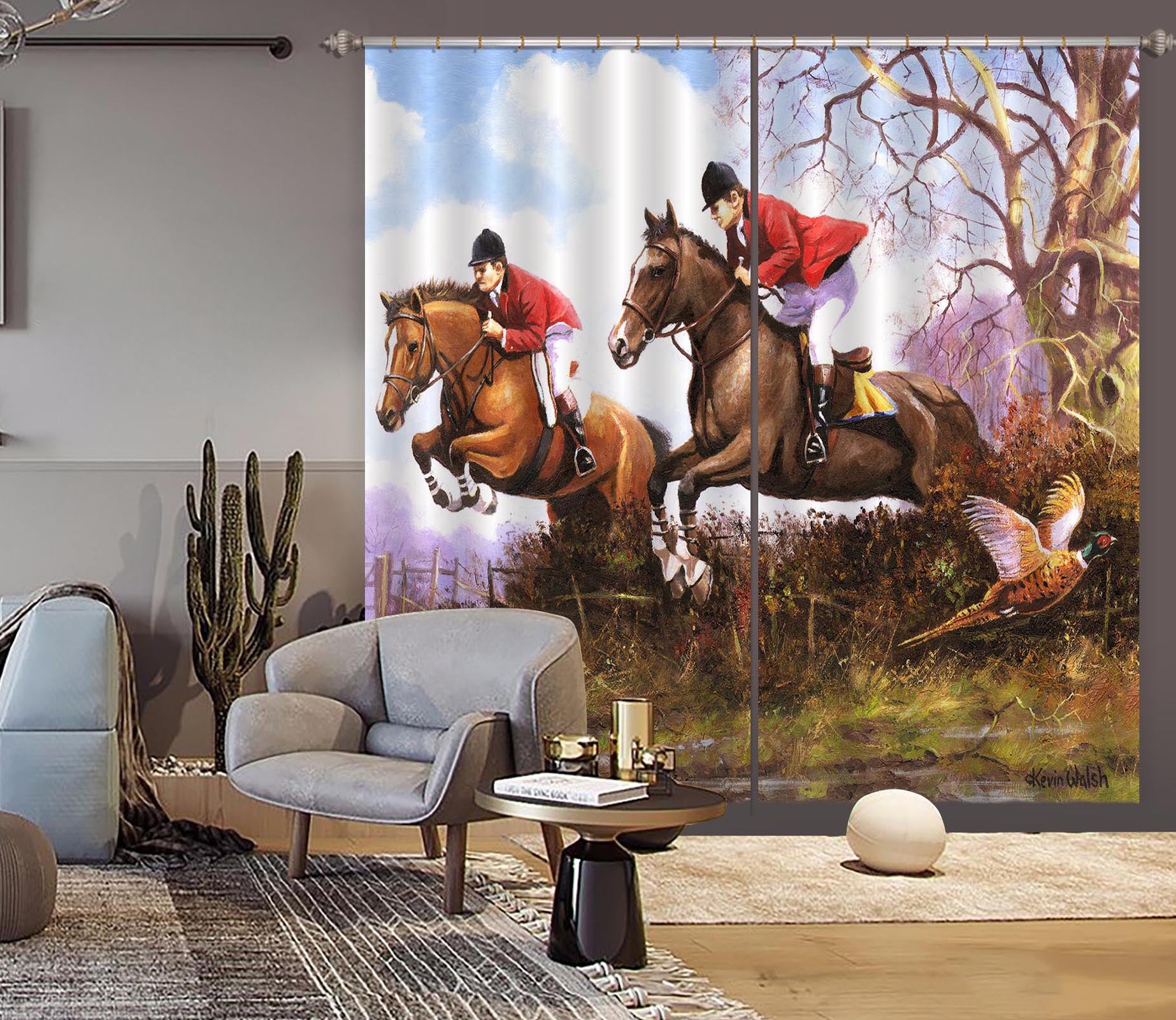 3D Horse Racing 136 Kevin Walsh Curtain Curtains Drapes