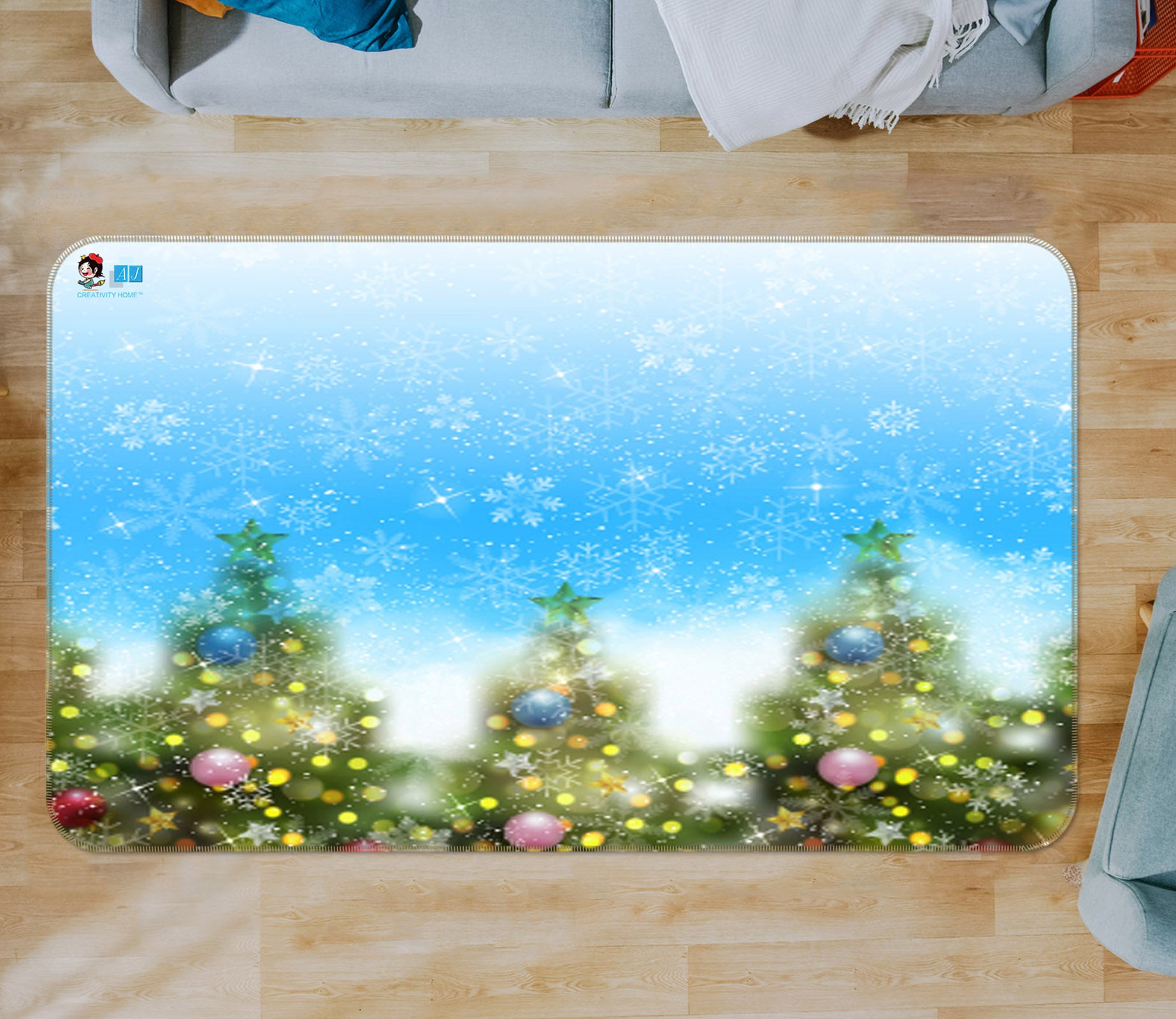 3D Snow Three Trees 56244 Christmas Non Slip Rug Mat Xmas