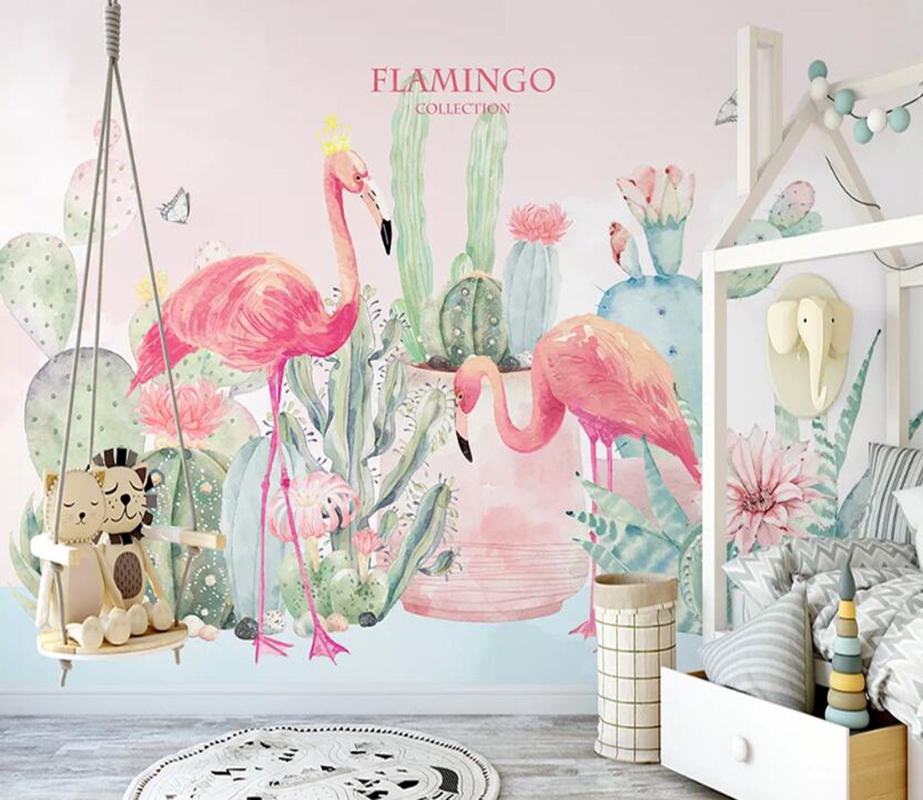 3D Pink Flamingo WC91 Wall Murals Wallpaper AJ Wallpaper 2 