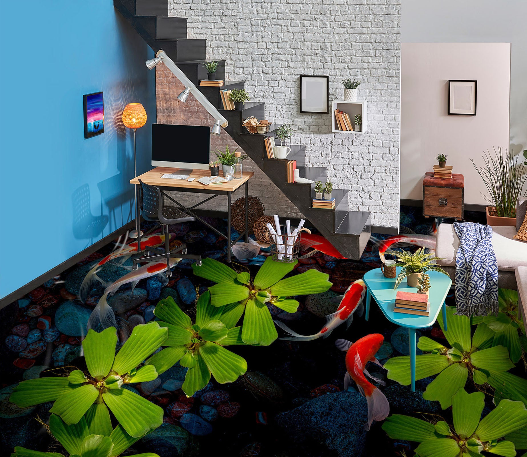 3D Water Lotus And Koi 243 Floor Mural  Wallpaper Murals Rug & Mat Print Epoxy waterproof bath floor