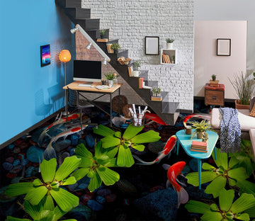 3D Water Lotus And Koi 243 Floor Mural  Wallpaper Murals Rug & Mat Print Epoxy waterproof bath floor