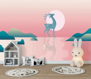 3D Blue Deer Before Sunrise 2575 Wall Murals