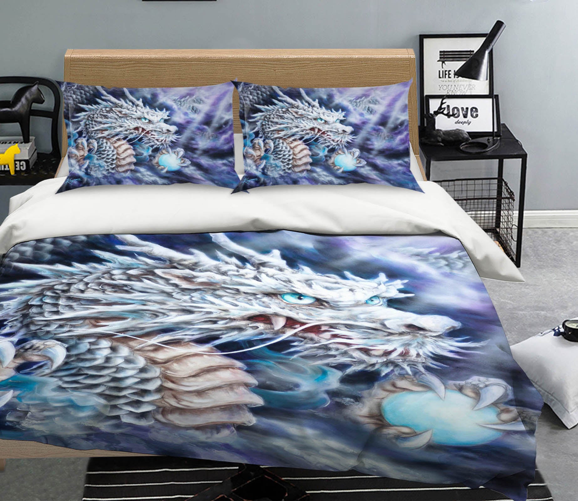 3D White Dragon 5966 Kayomi Harai Bedding Bed Pillowcases Quilt Cover Duvet Cover