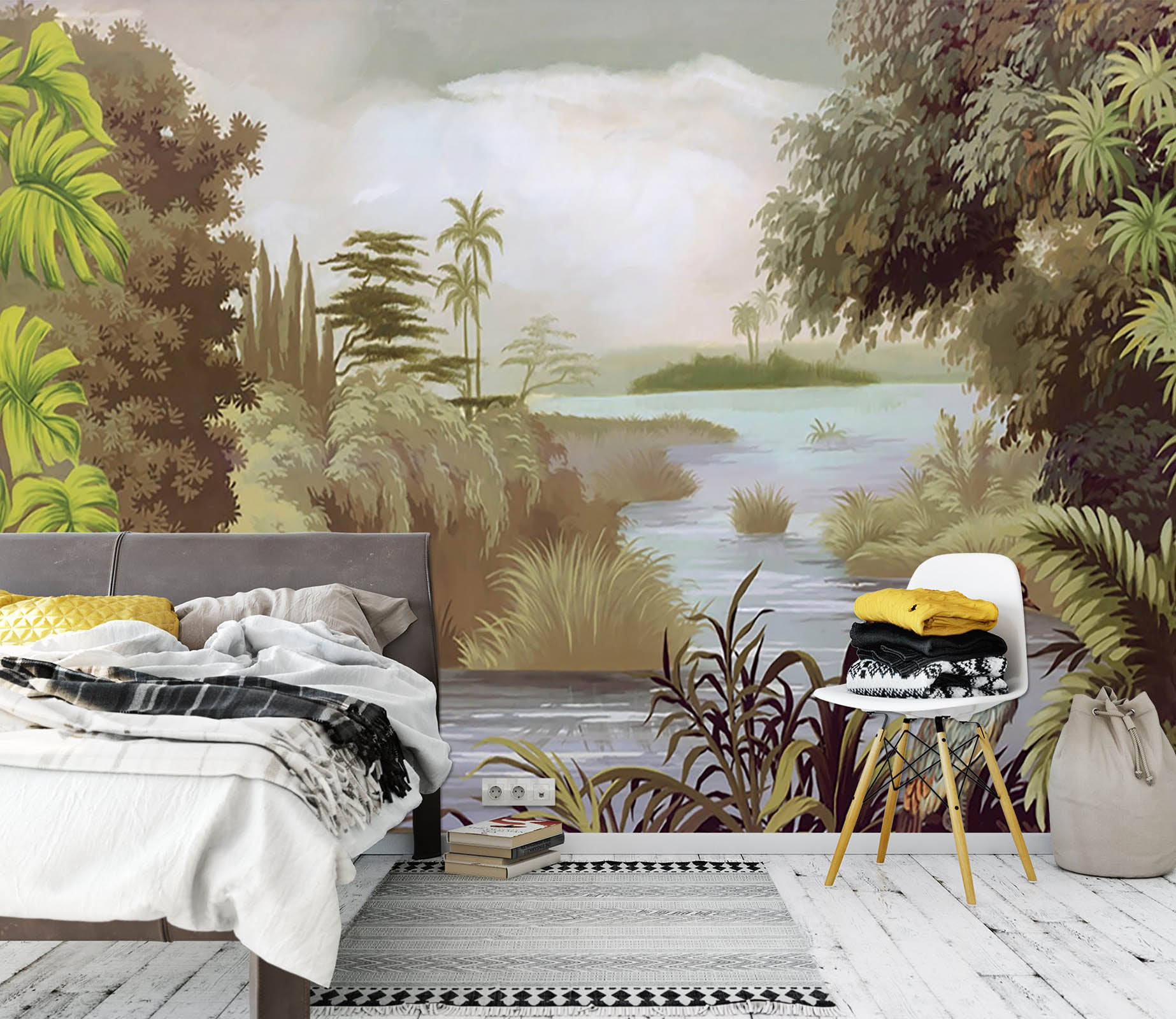 3D Peacock River Forest 1504 Wall Murals