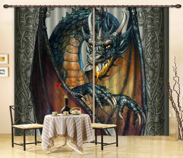 3D Big Dragon 7162 Ciruelo Curtain Curtains Drapes
