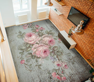 3D Pink Rose Branch 9947 Debi Coules Floor Mural  Wallpaper Murals Self-Adhesive Removable Print Epoxy