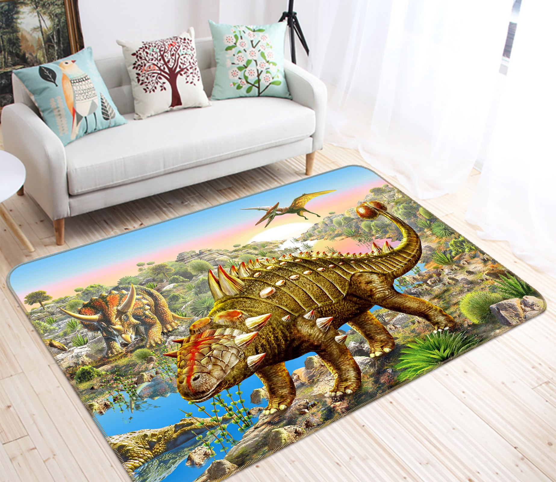 3D Dinosaur Kingdom 1051 Adrian Chesterman Rug Non Slip Rug Mat