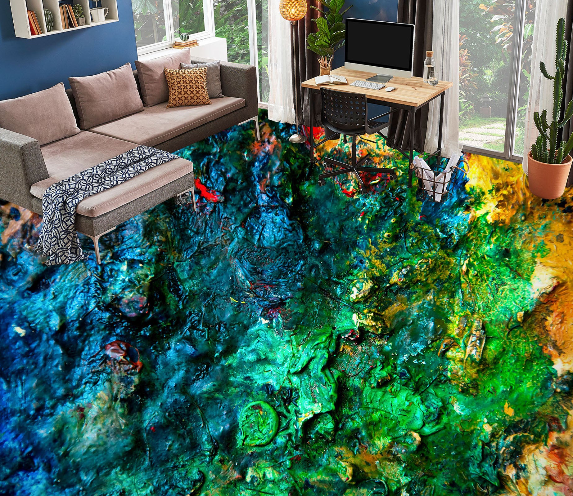 3D Blue-green Coral 059 Floor Mural  Wallpaper Murals Rug & Mat Print Epoxy waterproof bath floor