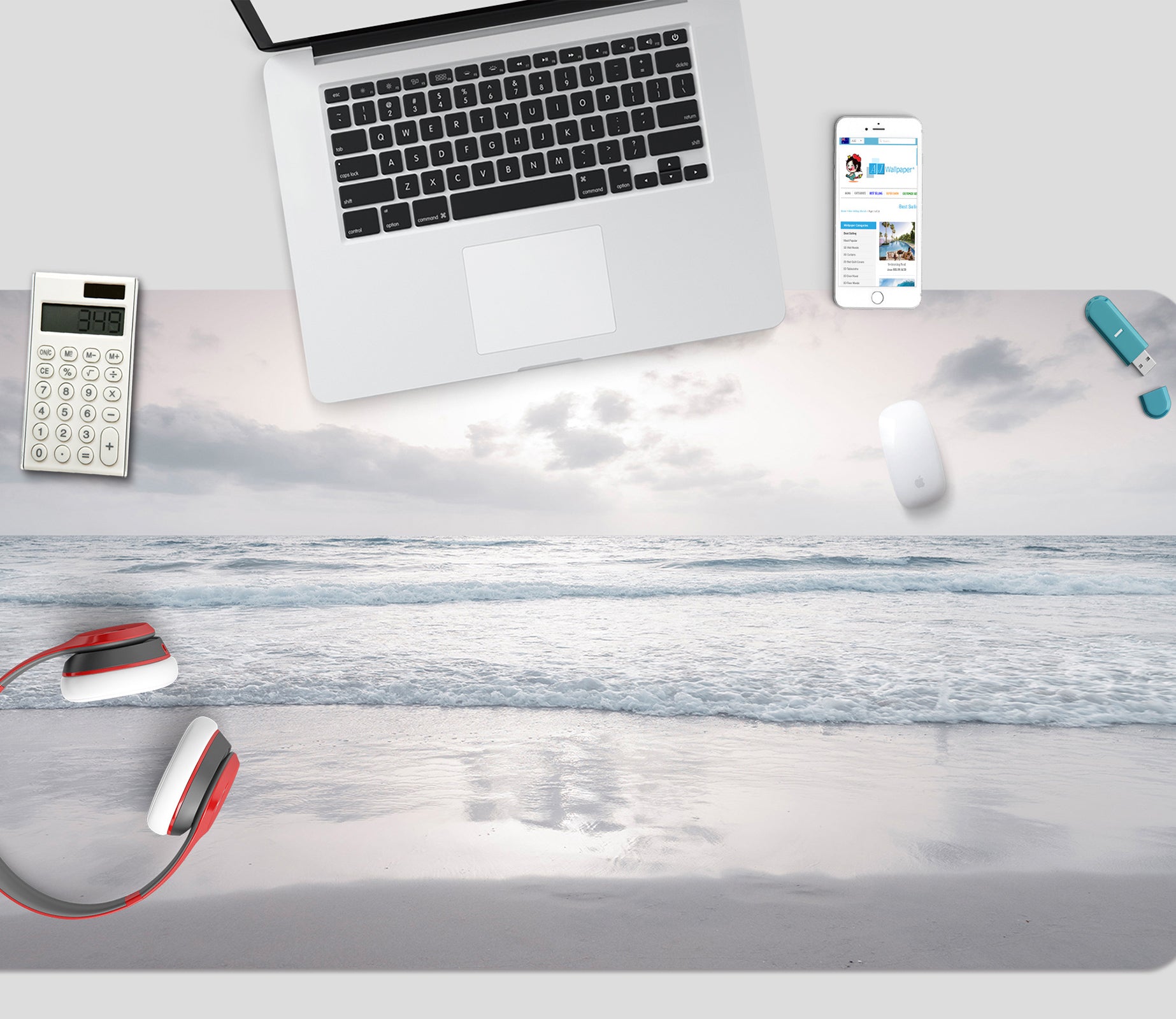 3D Grey Beach 12407 Assaf Frank Desk Mat