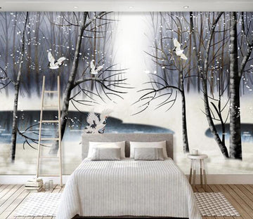 3D Snow Forest Crane WC1695 Wall Murals
