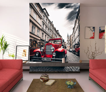 3D Red Classic Car 446 Vehicle Wall Murals