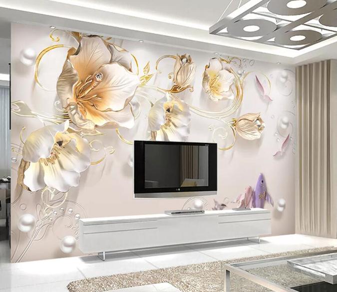 3D Golden Flowers 480 Wall Murals Wallpaper AJ Wallpaper 2 