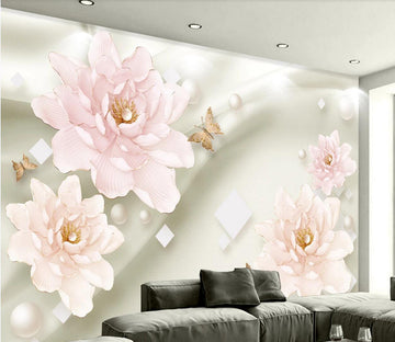 3D Peony Butterfly WC661 Wall Murals