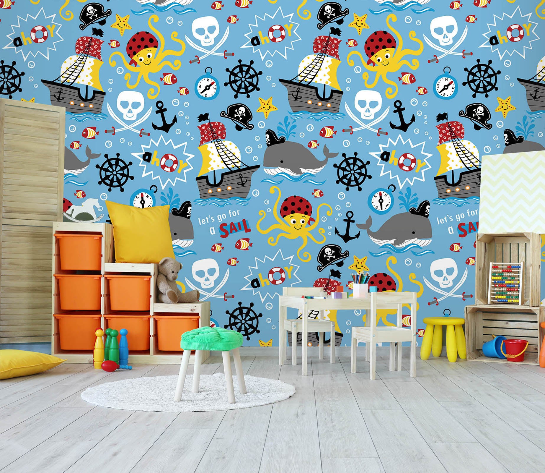 3D Ferry Whale Octopus 57053 Wall Murals