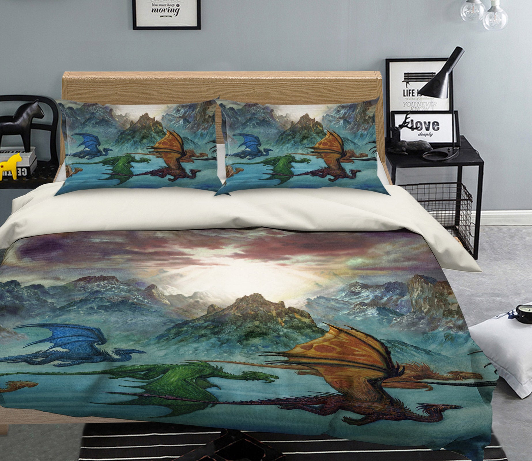 3D Mountain Peak Color Dragon 7006 Ciruelo Bedding Bed Pillowcases Quilt