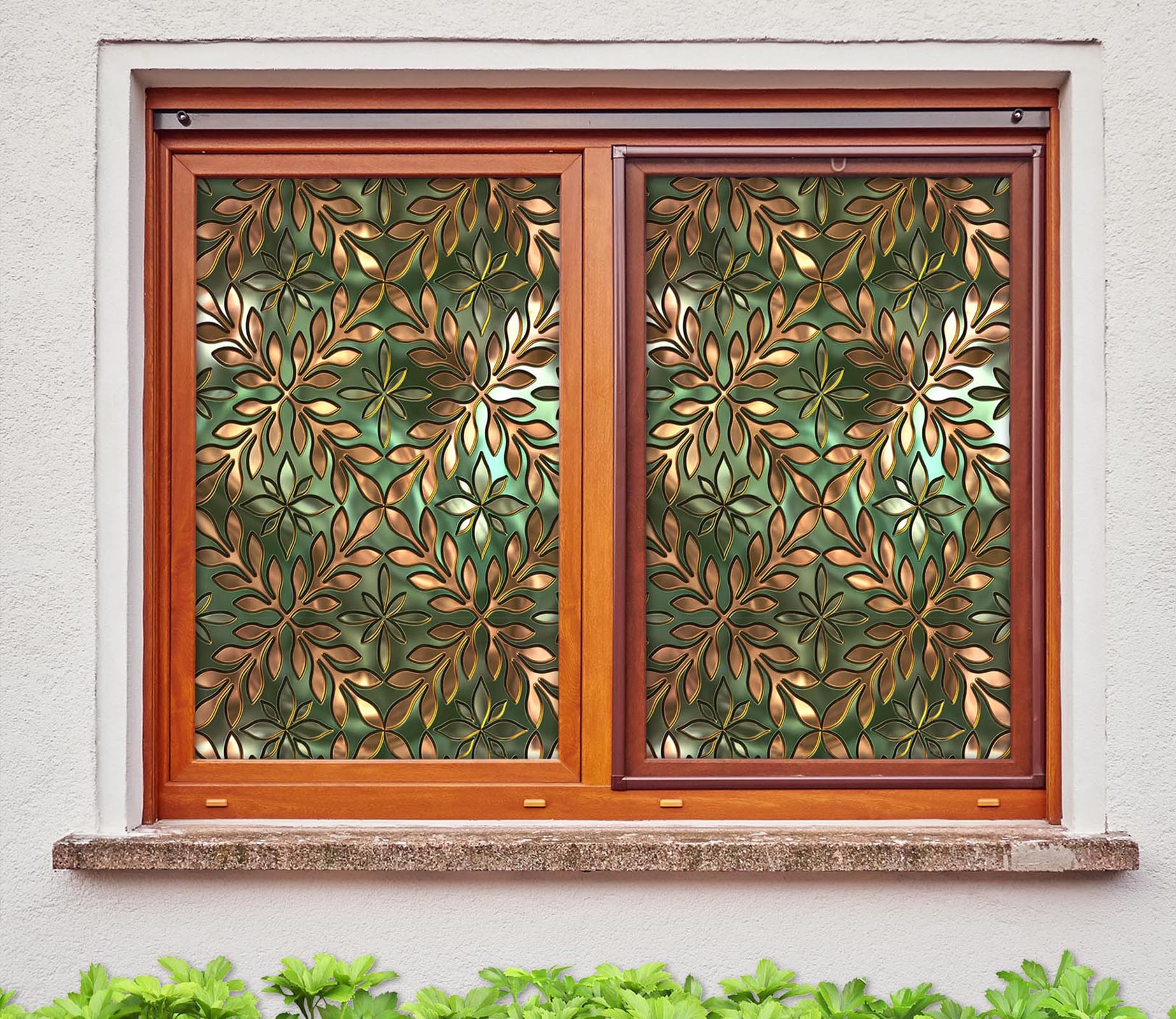3D Golden Leaves 433 Window Film Print Sticker Cling Stained Glass UV Block