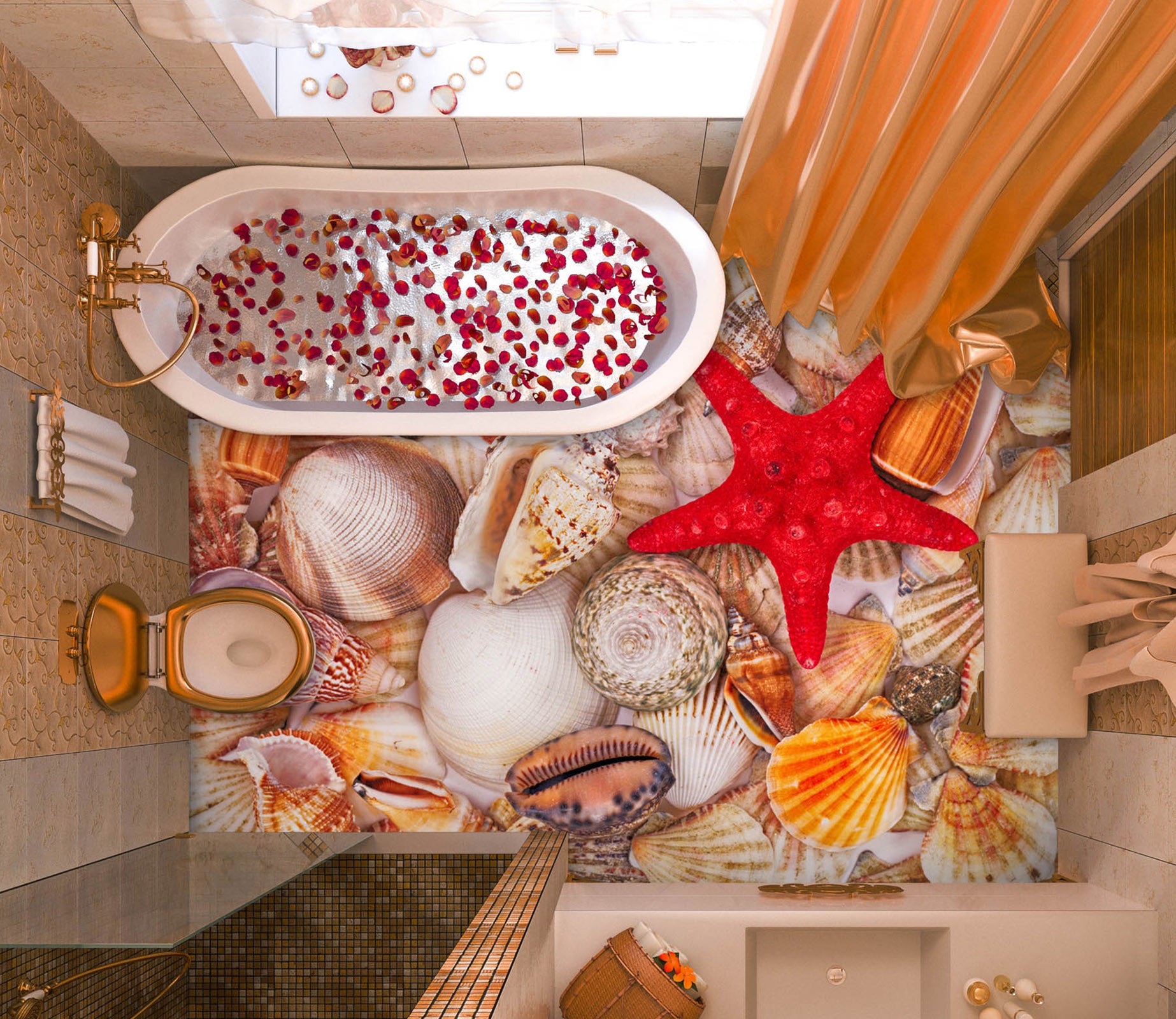 3D Brilliant Red Starfish 361 Floor Mural  Wallpaper Murals Rug & Mat Print Epoxy waterproof bath floor