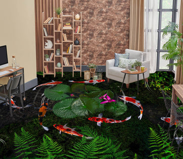 3D Aquatic Plants And Koi 245 Floor Mural  Wallpaper Murals Rug & Mat Print Epoxy waterproof bath floor