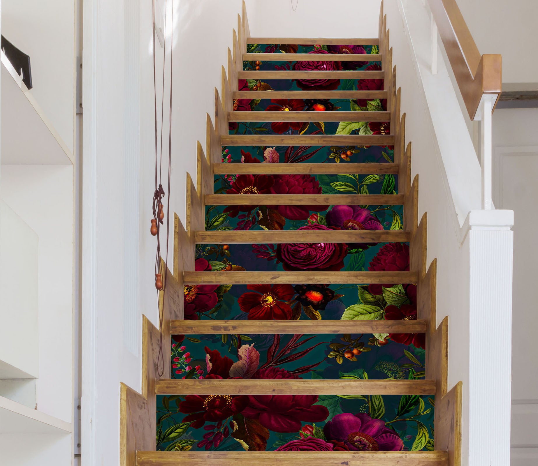 3D Dark Red Flowers 10444 Uta Naumann Stair Risers