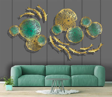 3D Golden Lotus Leaf WC1239 Wall Murals