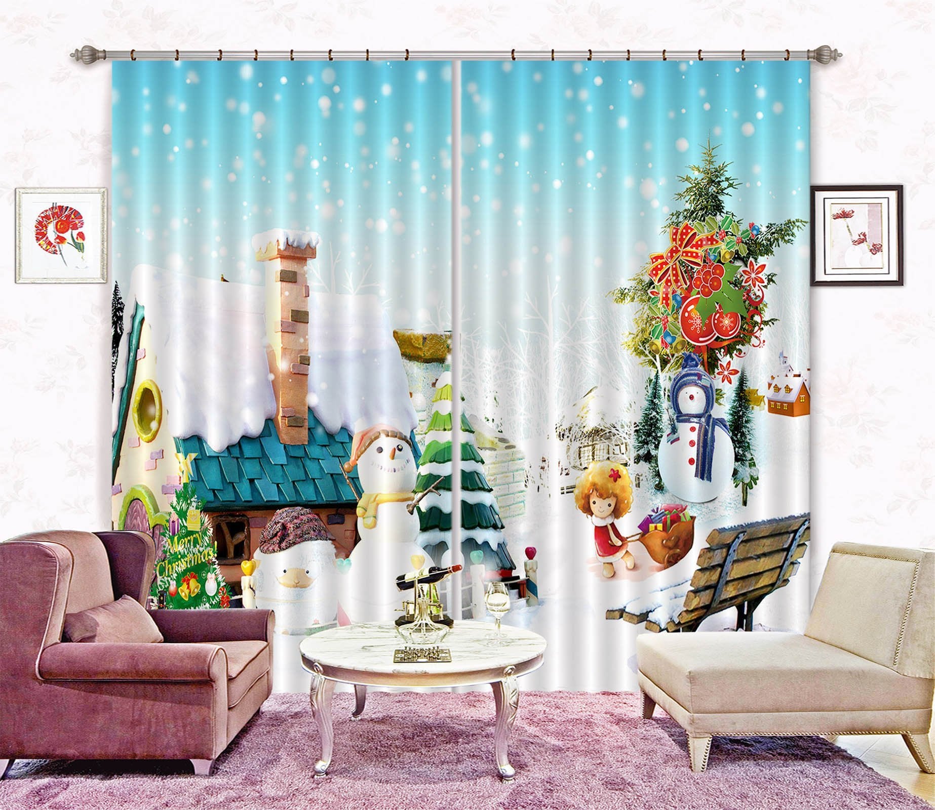 3D Christmas Bow Chair 46 Curtains Drapes Curtains AJ Creativity Home 