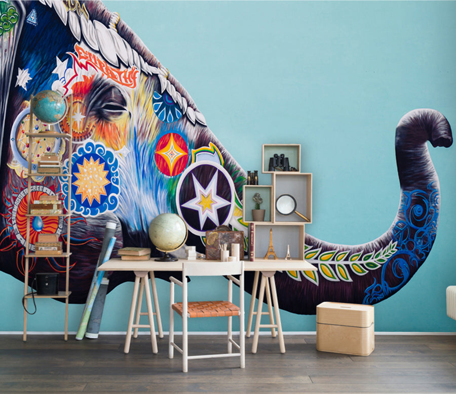 3D Painted Elephant WG056 Wall Murals