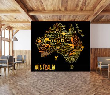 3D Golden Kangaroo 2064 World Map Wall Murals