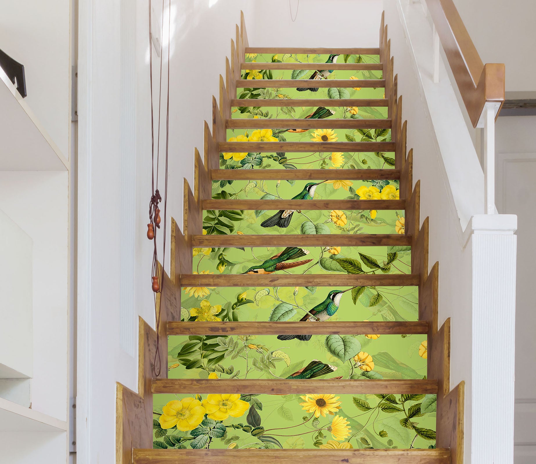 3D Green Leaves Bird Yellow Flowers 10412 Uta Naumann Stair Risers