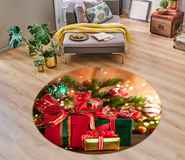 3D Gift Box 55244 Christmas Round Non Slip Rug Mat Xmas