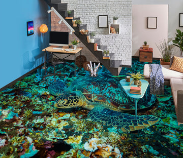 3D Mysterious Sea Turtle 360 Floor Mural  Wallpaper Murals Rug & Mat Print Epoxy waterproof bath floor
