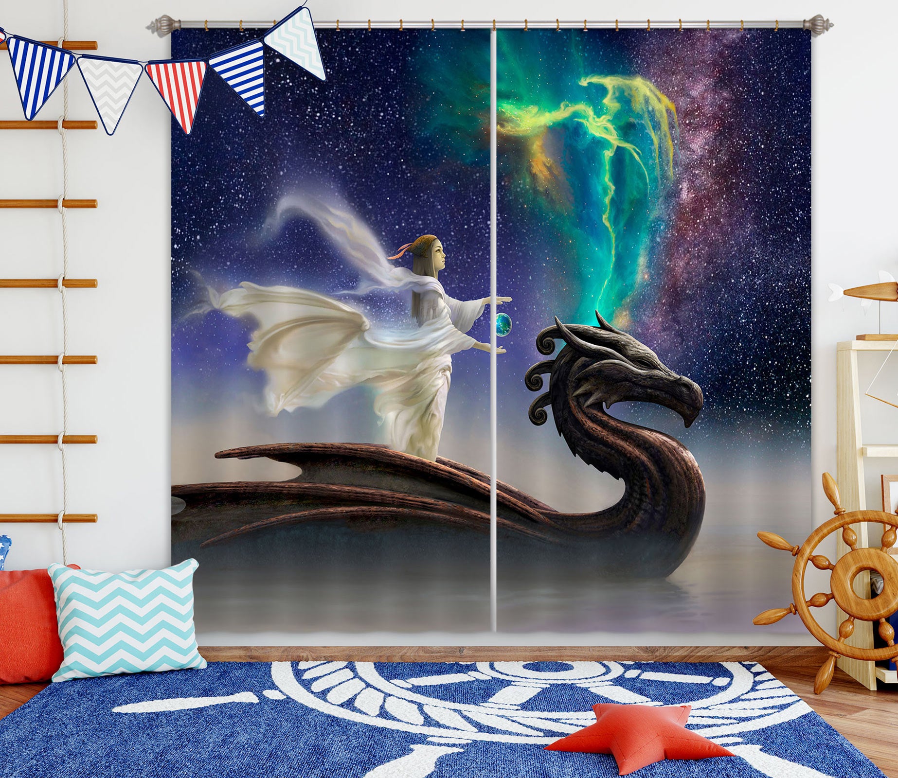 3D Starry Sky Dragon 8029 Ciruelo Curtain Curtains Drapes