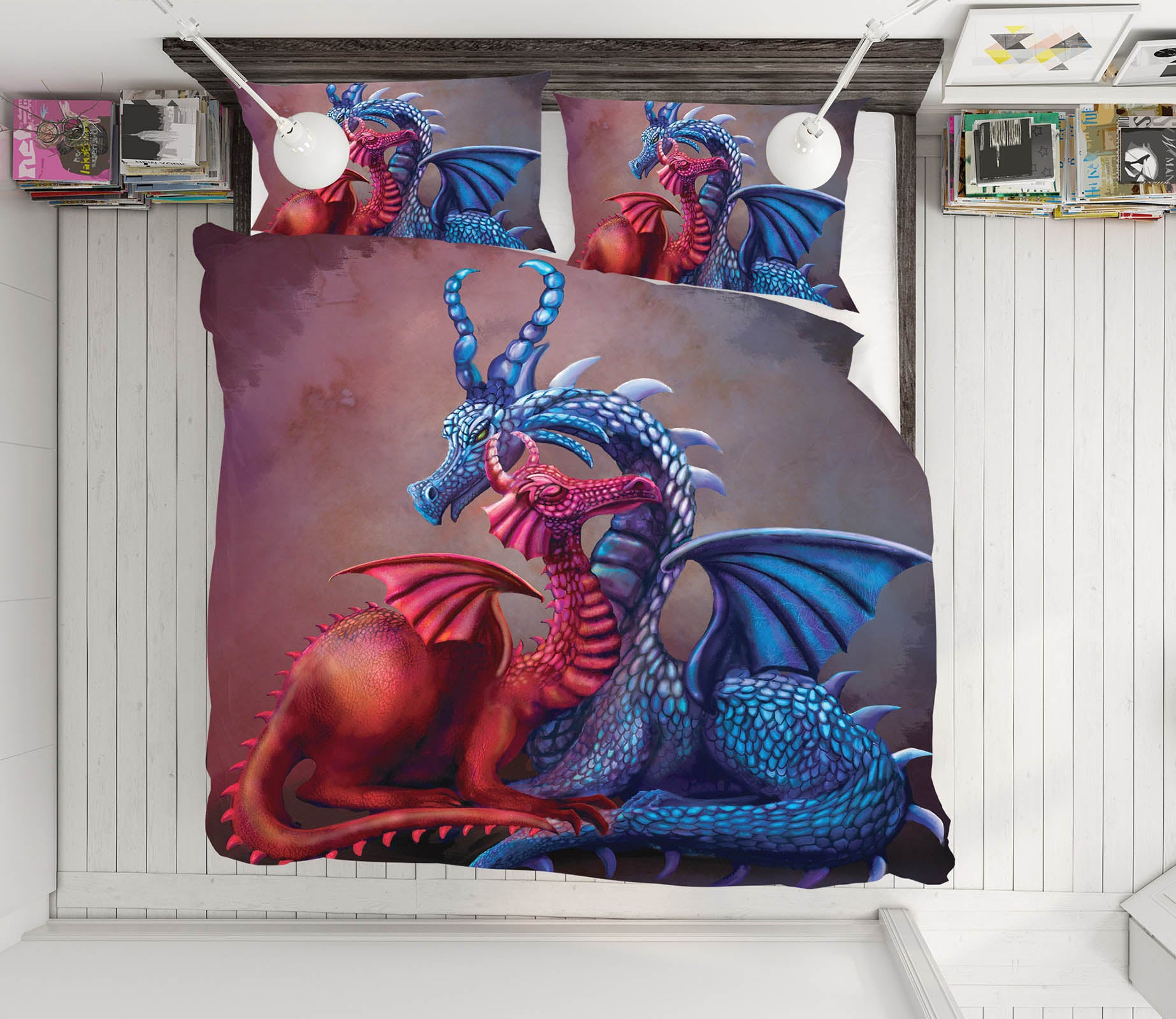 3D Winged Dragon 108 Rose Catherine Khan Bedding Bed Pillowcases Quilt